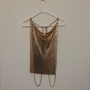 Adjustable Gold Sequin Backless Body Chain Halter